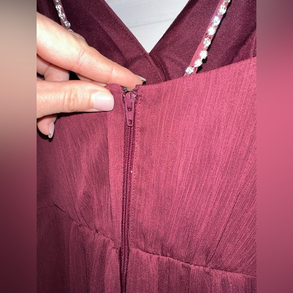 Wine Bridesmaid Dress with Embellished Straps - Picture 6 of 7